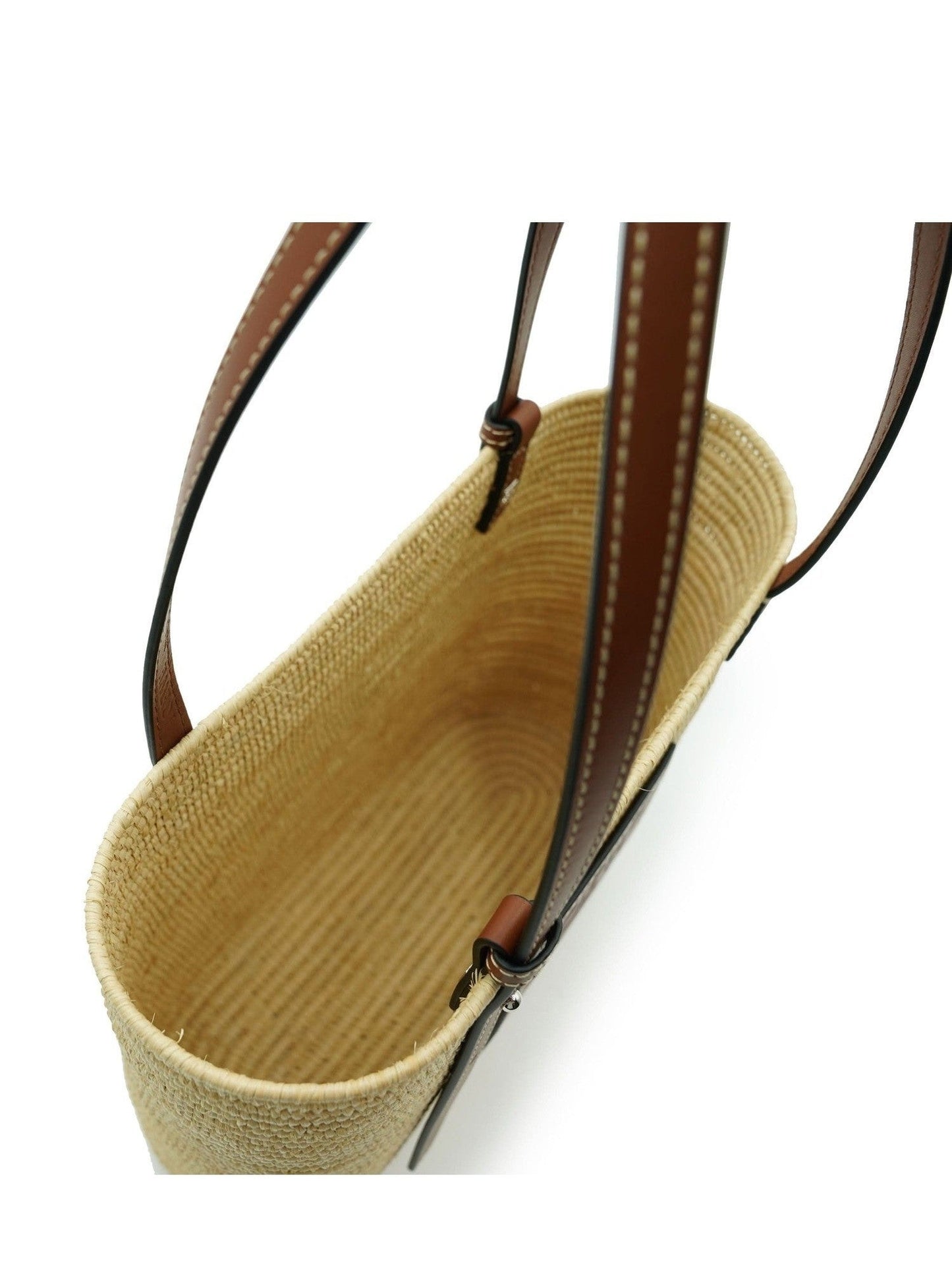 Small Square Basket Bag in Raffia and Calfskin in Natural