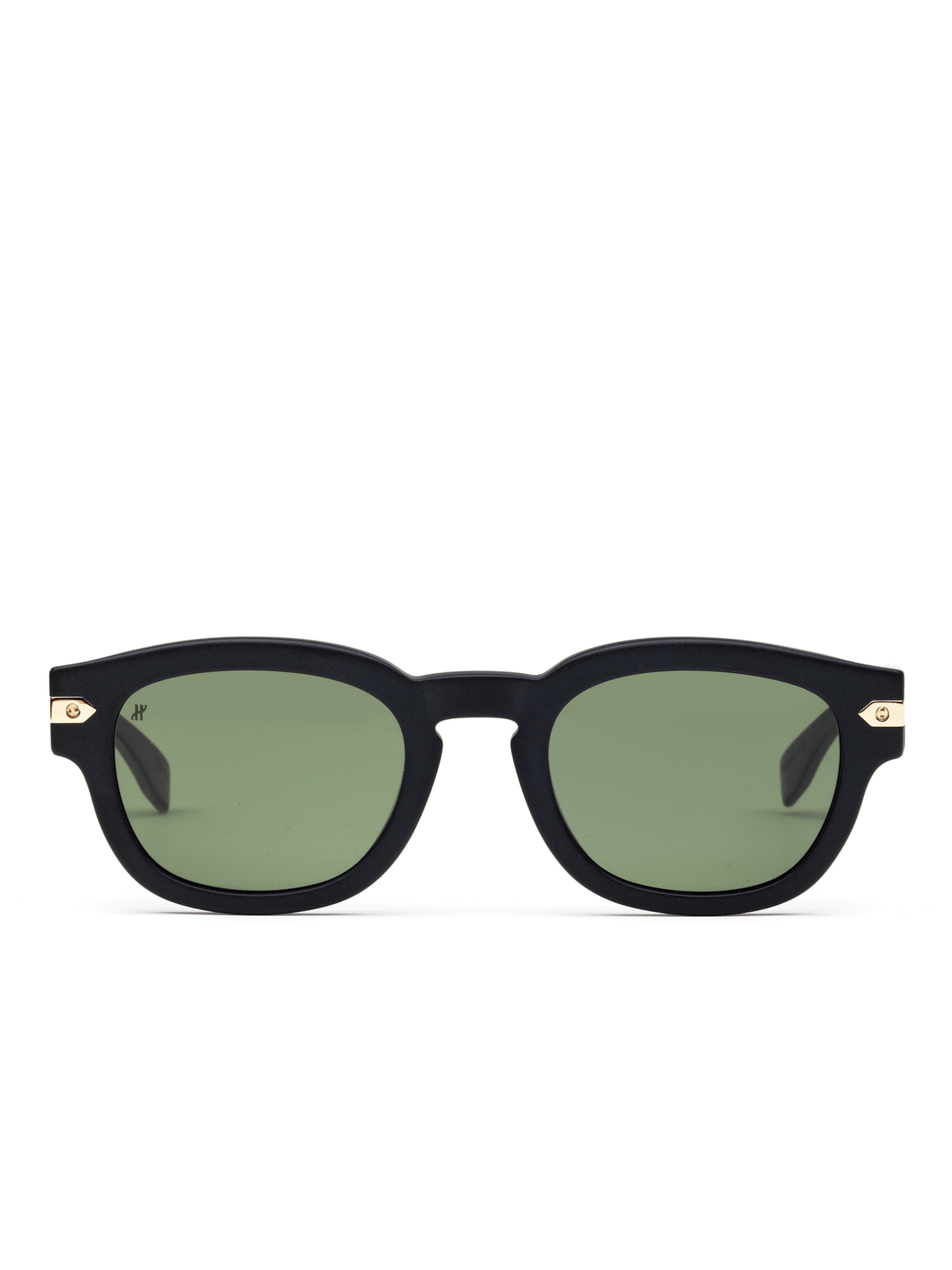 Black Matte Rounded Key Sunglasses with Green Lens