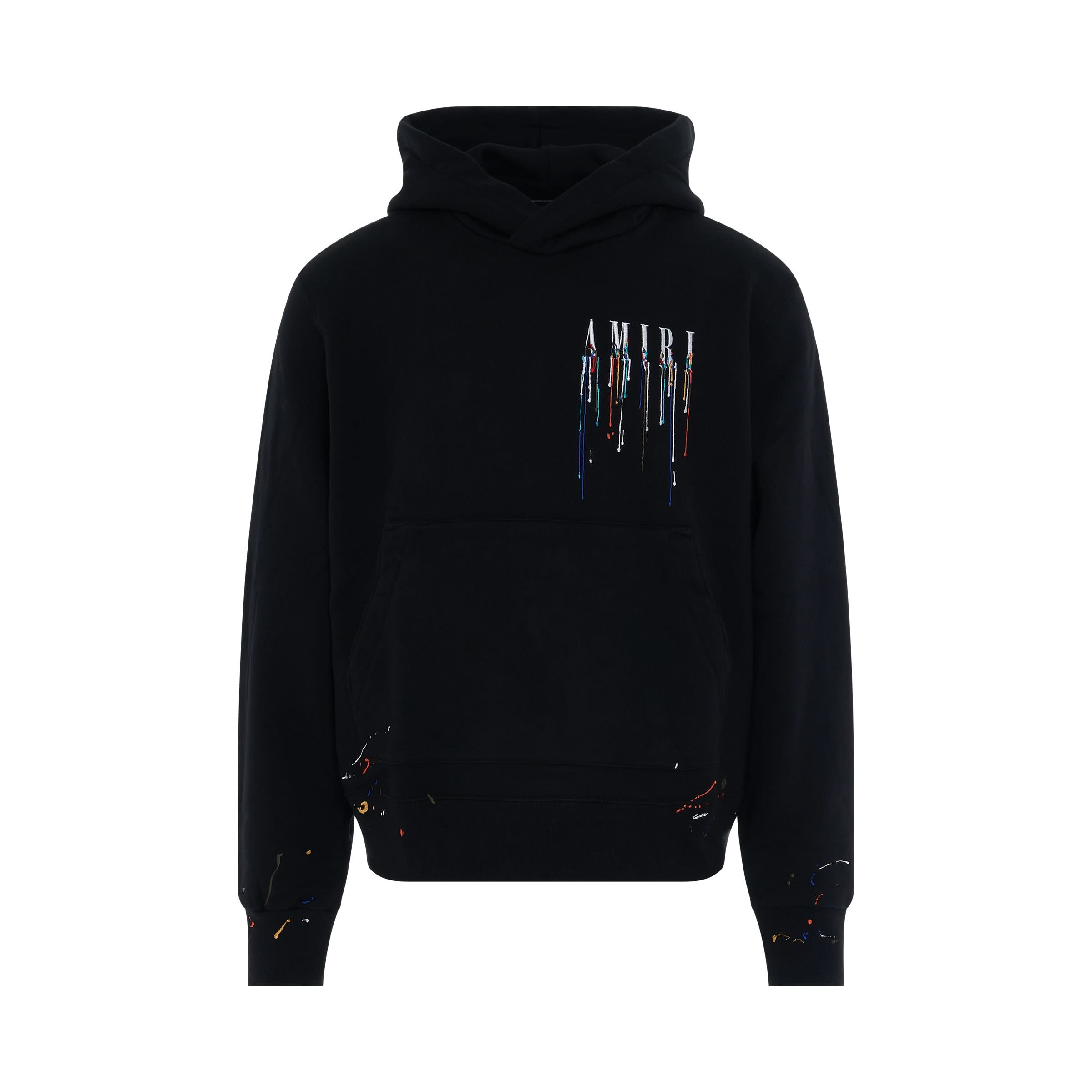 AMIRI Paint Drip Core Logo Embroidered Hoodie in Black/White MARAIS