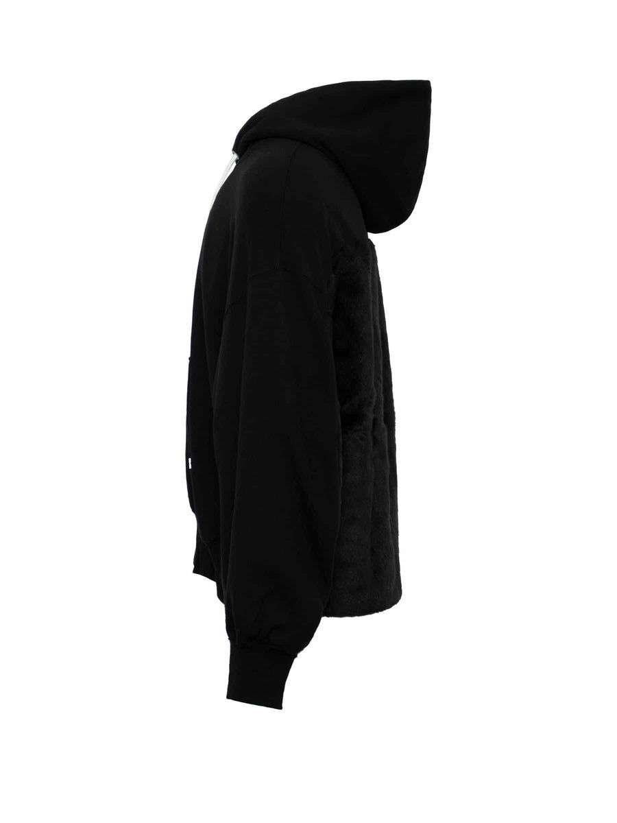 Faux Fur Hoodie in Black
