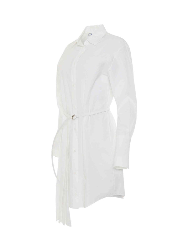 Corporate Plisse Shirt Dress in White/Black