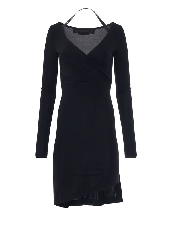 Fluid Jersey Twisted Long Sleeve Dress in Black