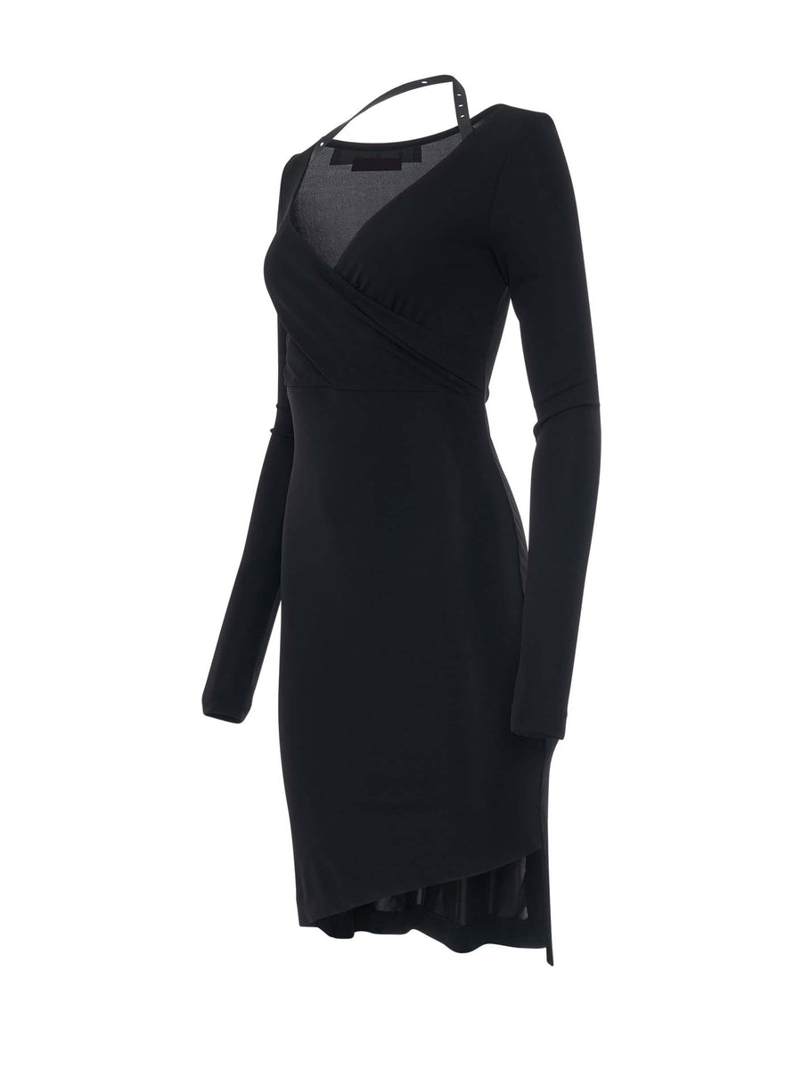 Fluid Jersey Twisted Long Sleeve Dress in Black