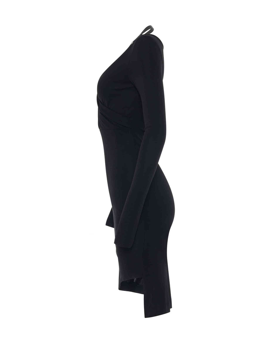 Fluid Jersey Twisted Long Sleeve Dress in Black