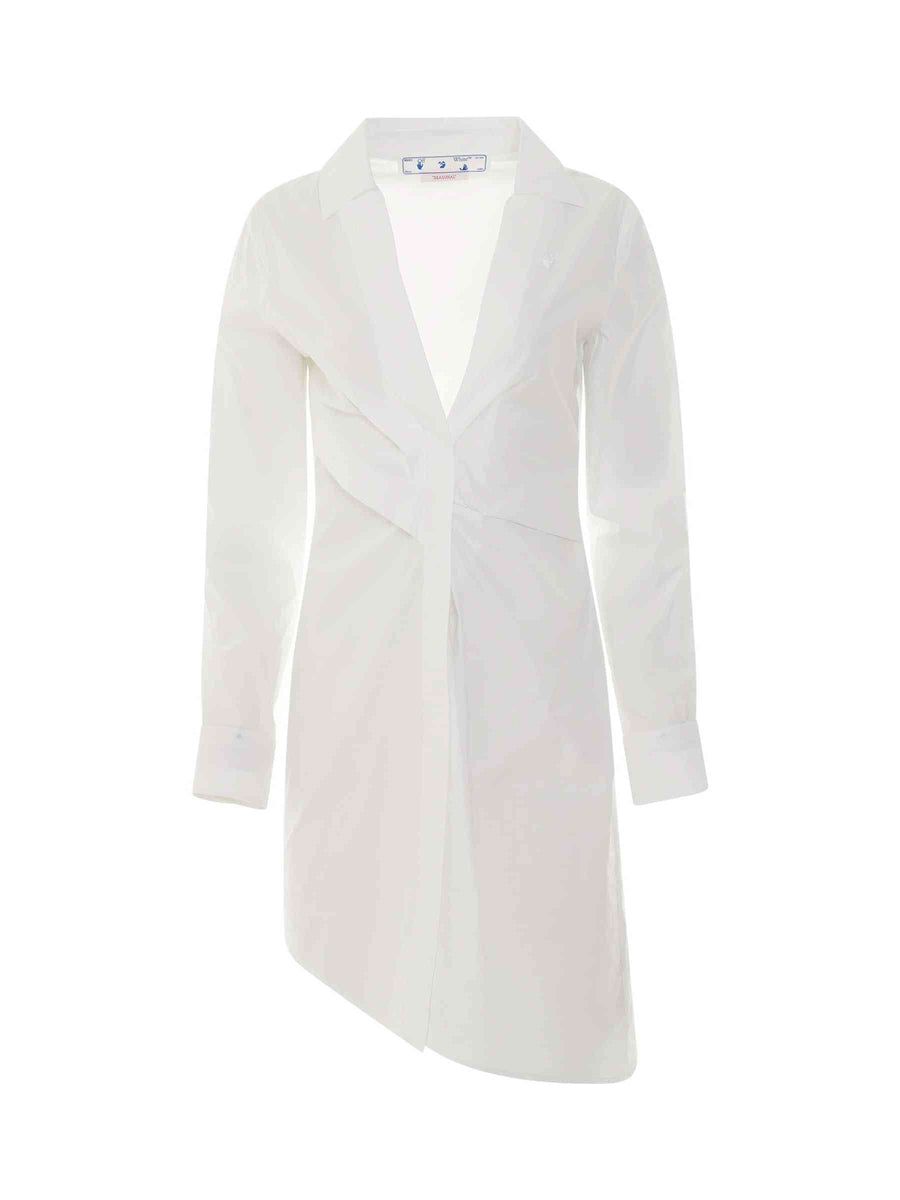 Popeline Draped Shirt Dress in White
