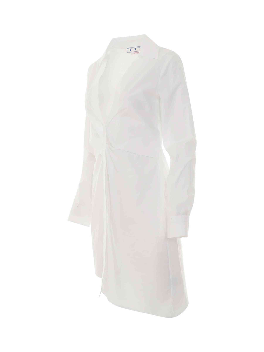Popeline Draped Shirt Dress in White