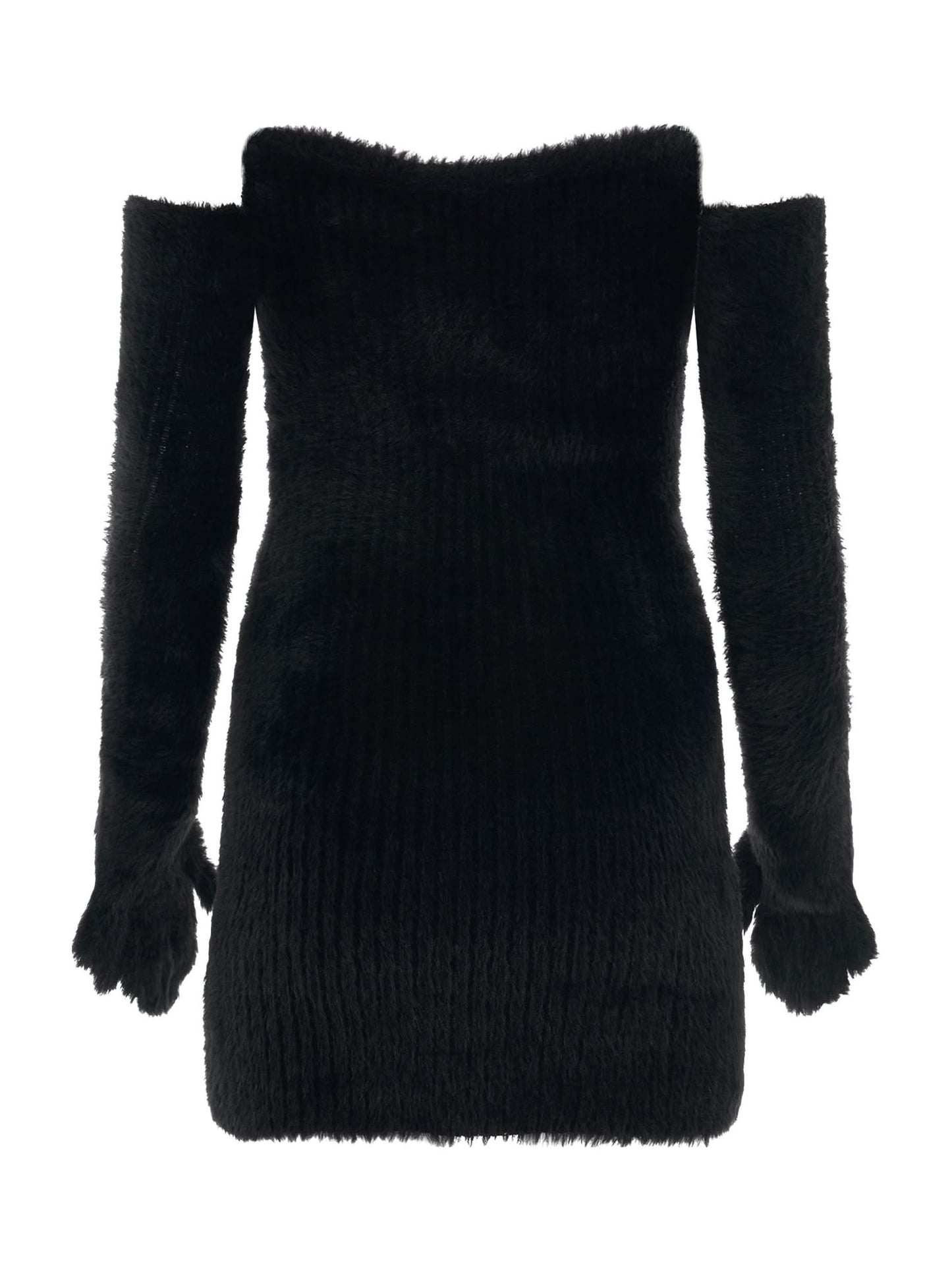 Fuzzy Gloves Mini Dress in Black
