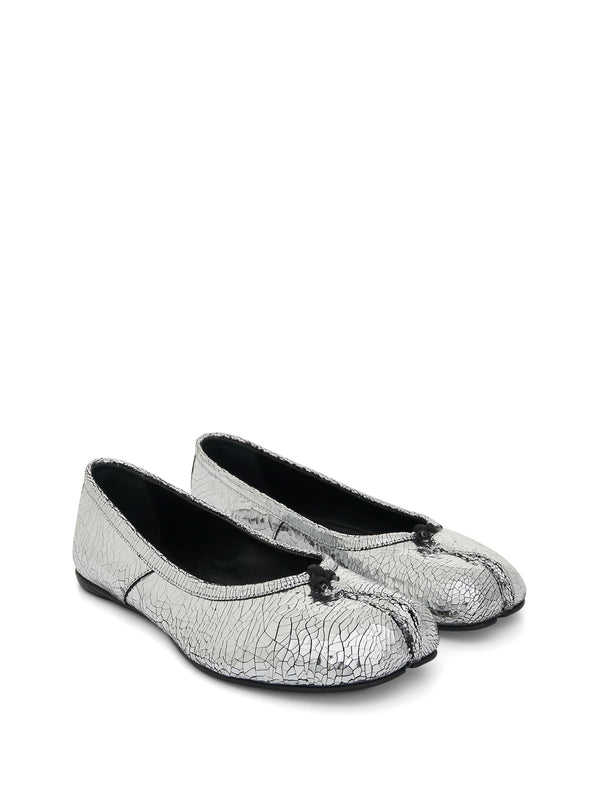 Tabi Mirror Ballerina Shoes in Silver Front View | MAISON MARGIELA