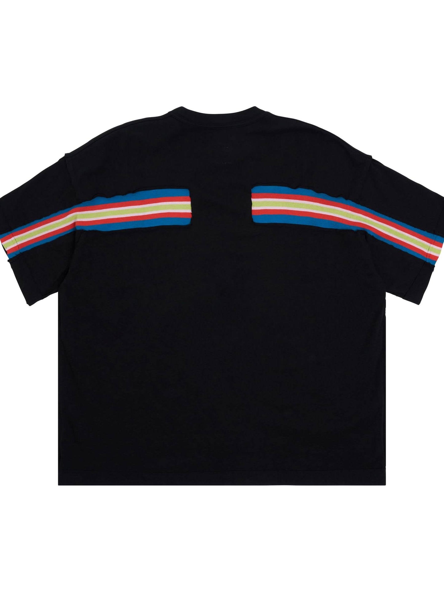 Inside-Out Rib Big T-Shirt with Destroyed Pocket in Black