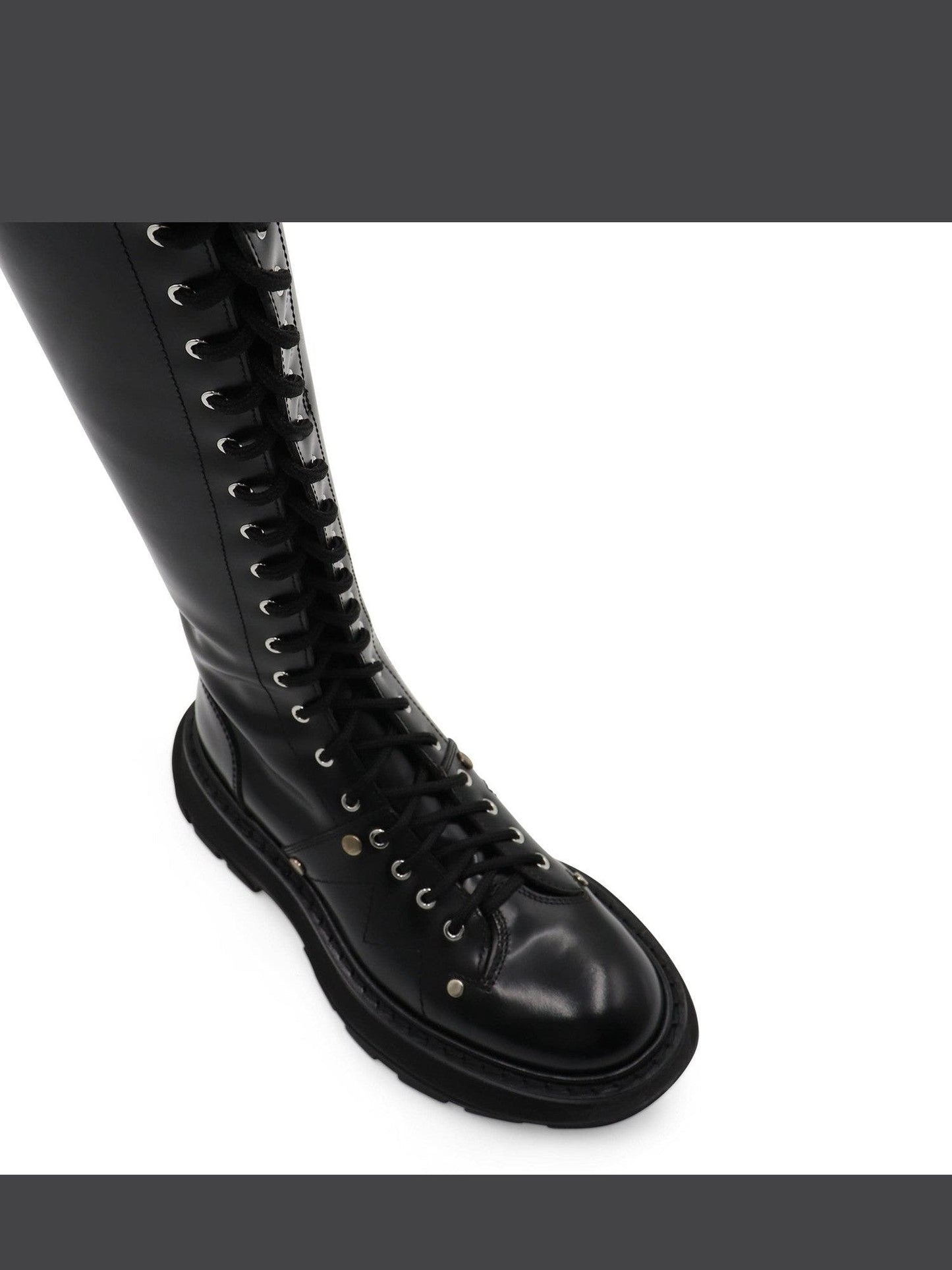 Tread Knee High Lace Up Boots in Black