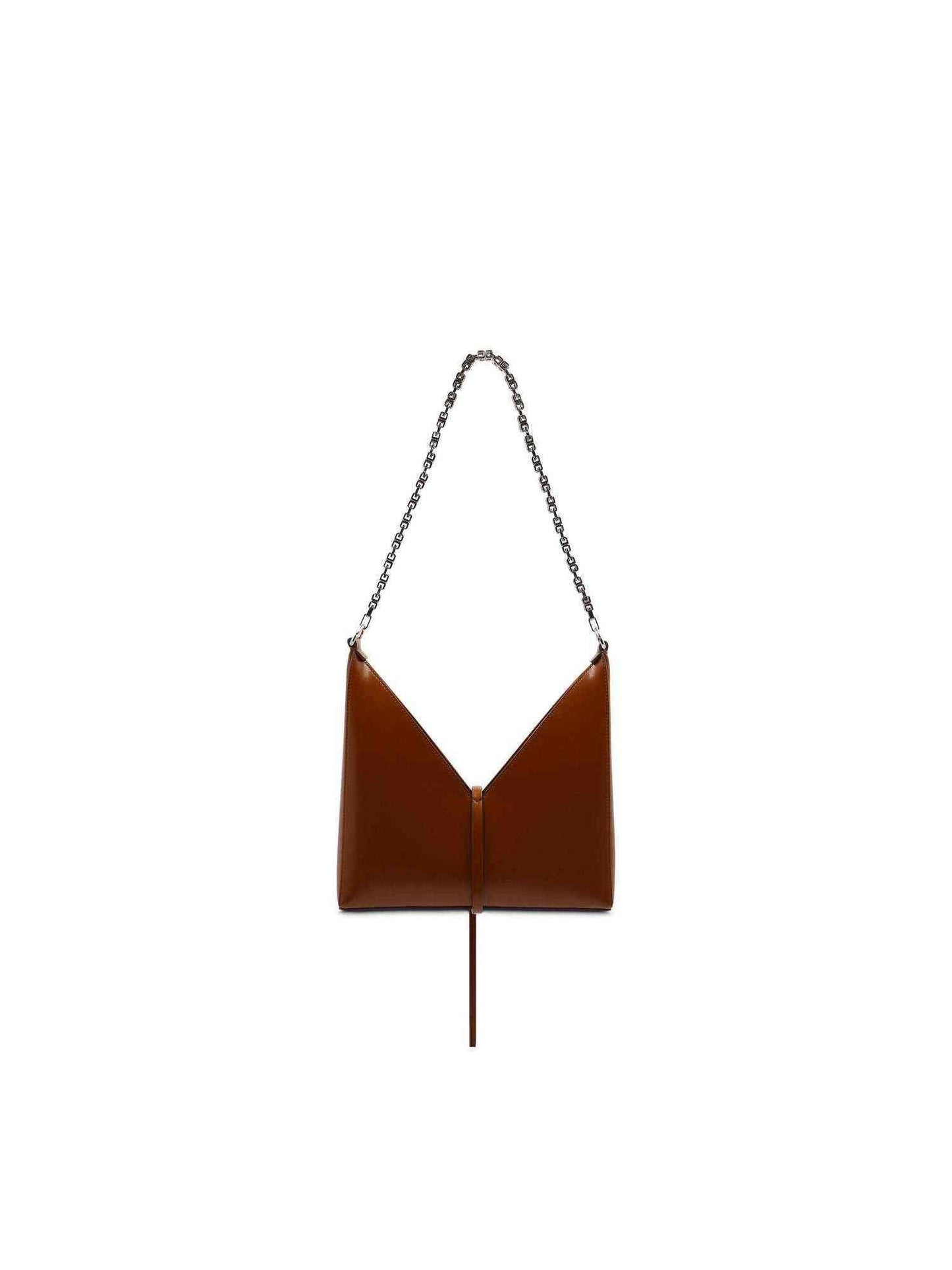 Small Cut Out Bag with Chain in Box Leather in Chestnut
