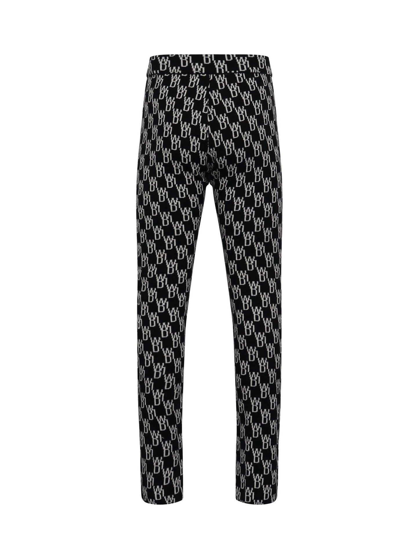 Fitted Knit Side Open Jacquard Trouser in Black