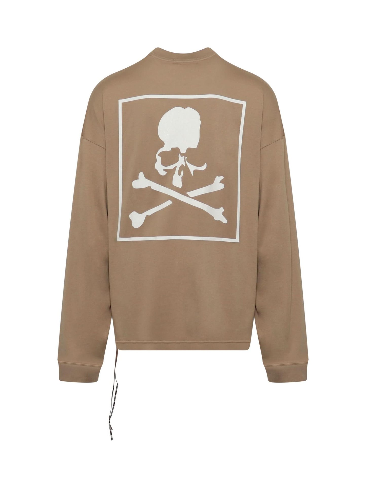 Boxed Logo Long Sleeve Boxy Fit T-Shirt in Beige