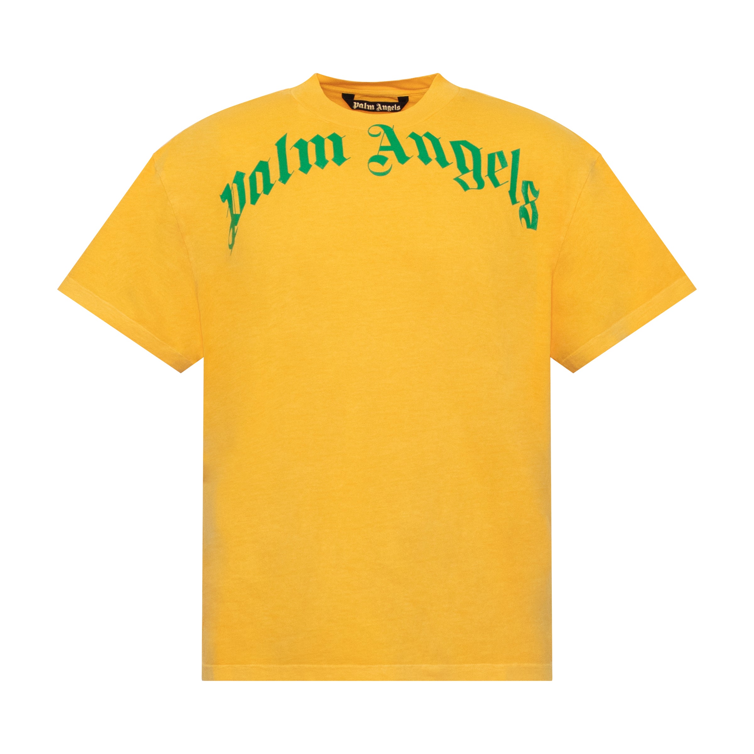 Palm Angels Vintage Wash Curved Logo Jersey T-shirt In Yellow