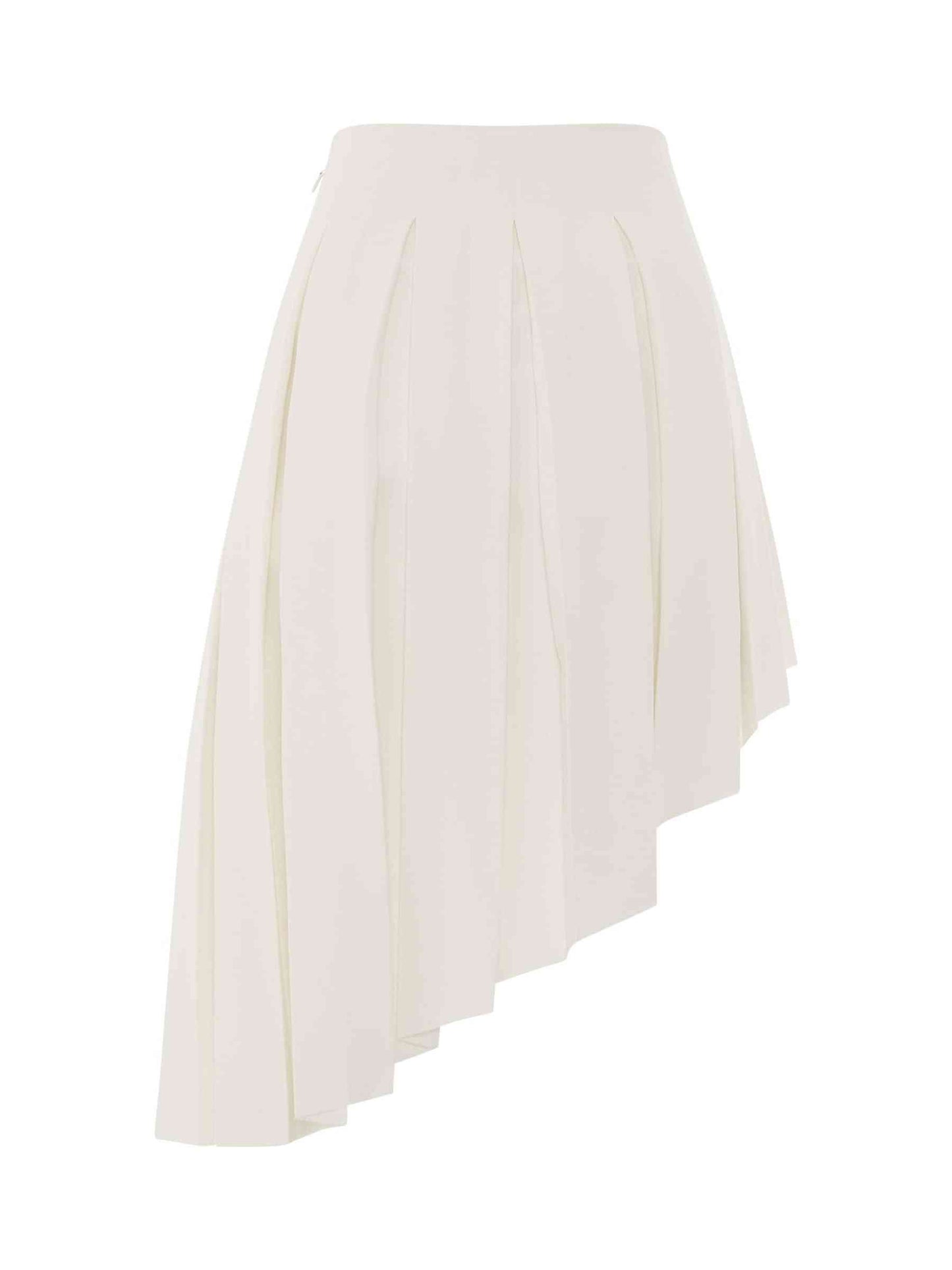 Wool Asymmetrical Pleated Skirt in White