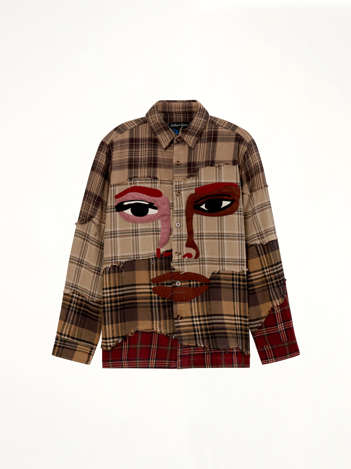 Face Patchworked Flannel Shirt in Brown