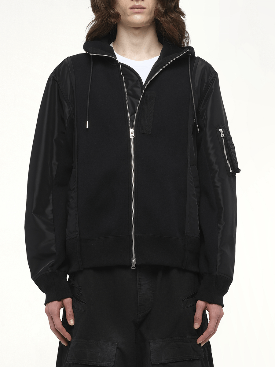 Sponge Sweat Nylon Twill Hoodie in Black/Black