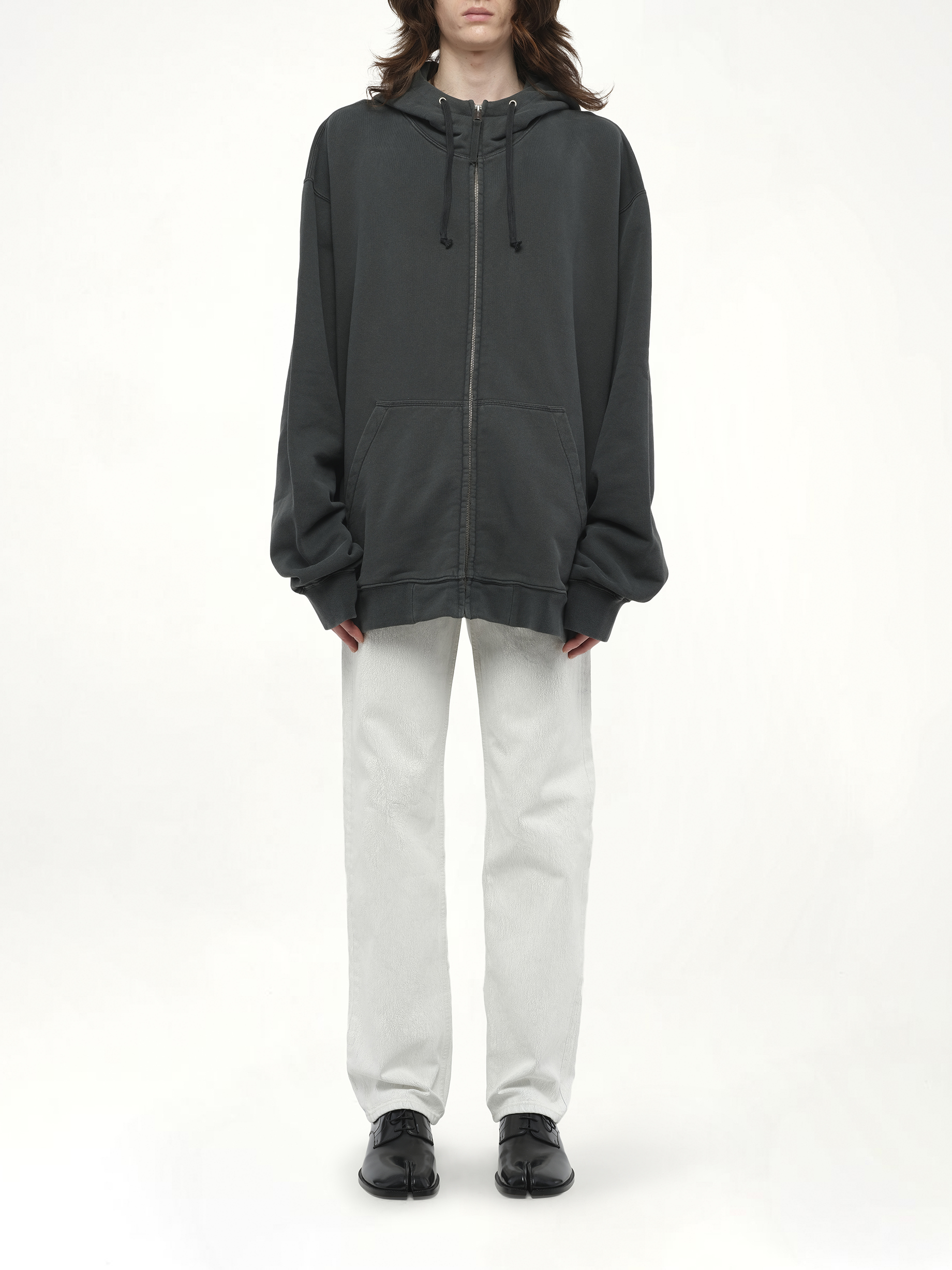 Zip Sweat Jacket in Washed Black