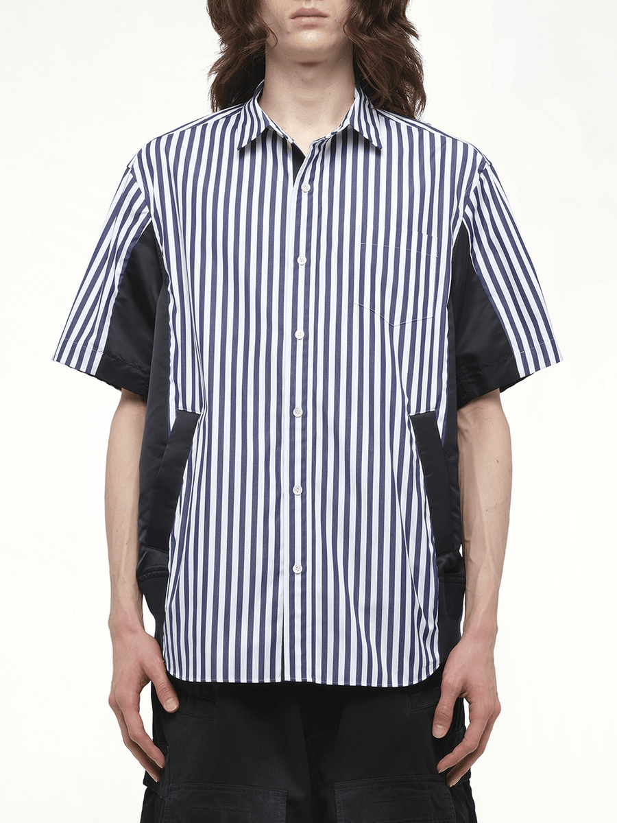 Cotton Poplin Shirt in Navy Stripe/Navy
