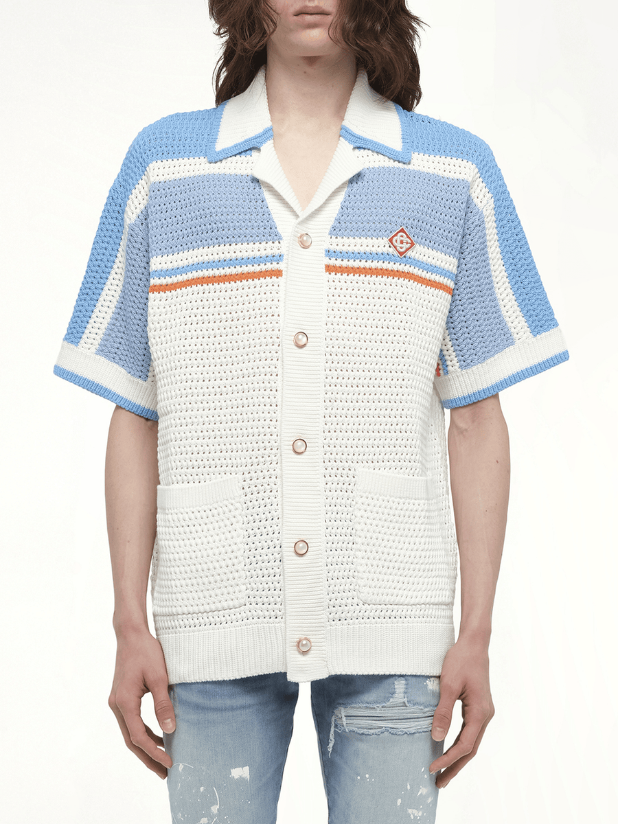 Faux Crochet Shirt in Blue