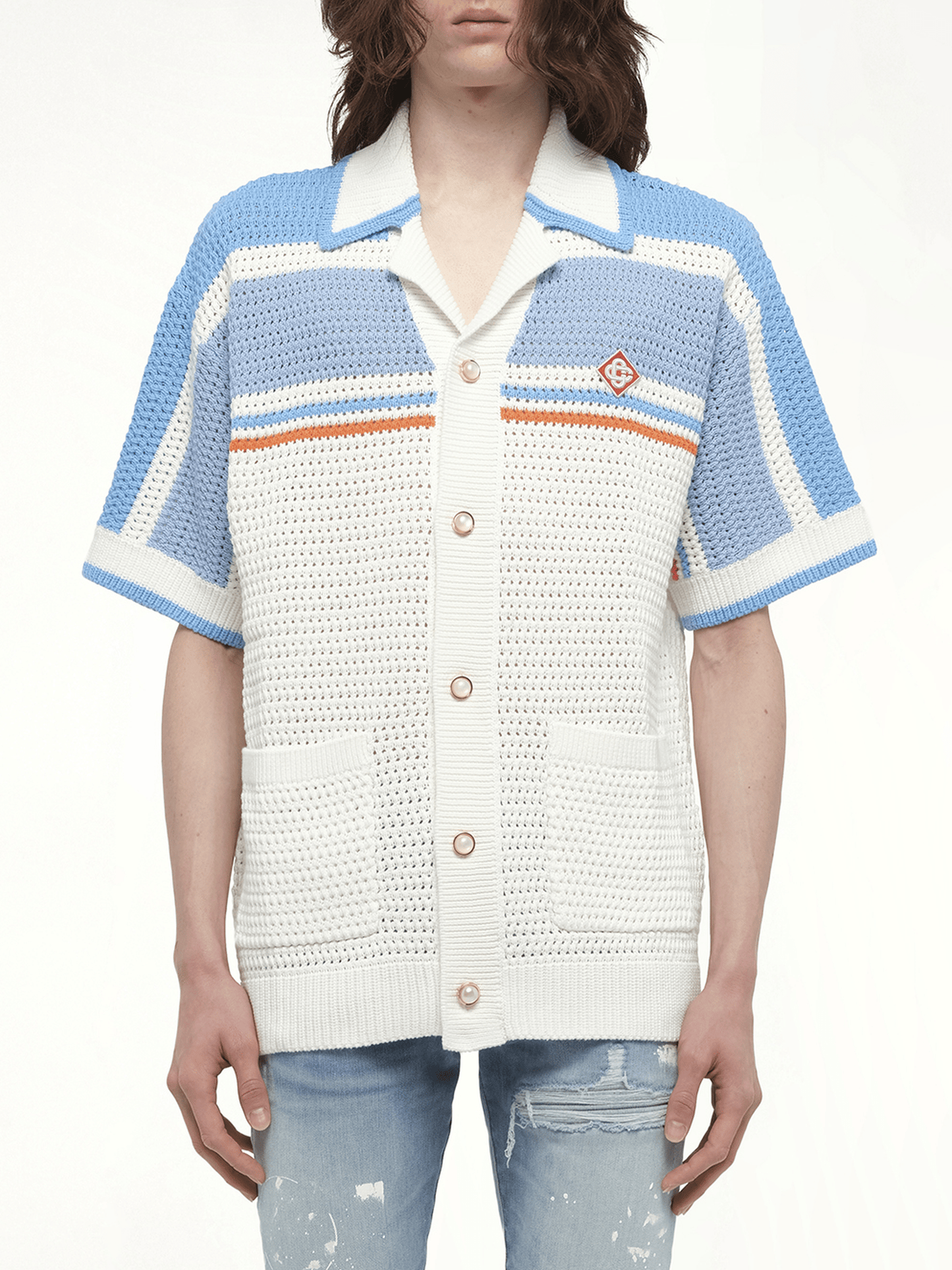 Faux Crochet Shirt in Blue