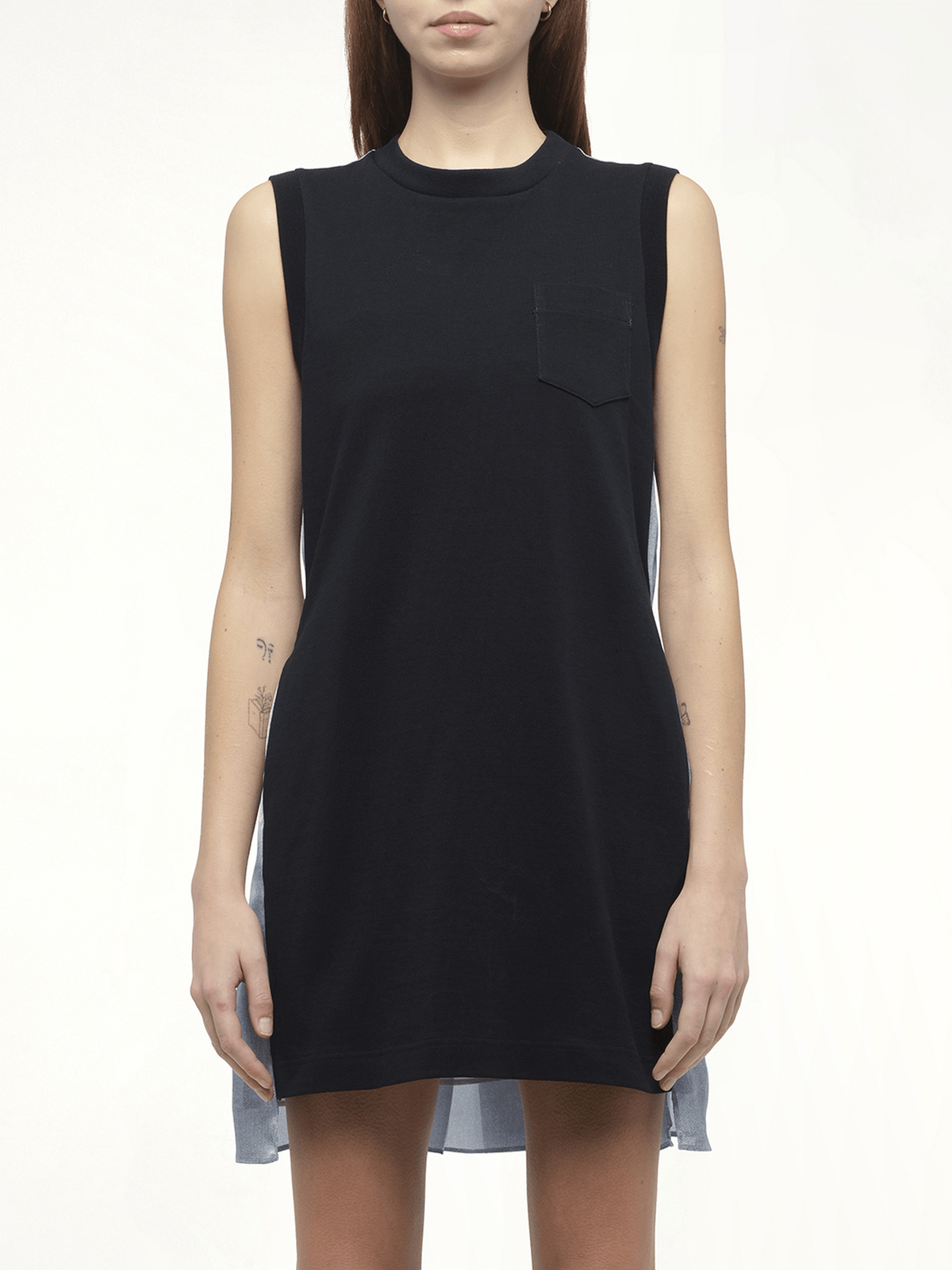 Denim x Cotton Jersey Dress in Navy/Light Blue