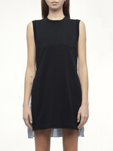 Denim x Cotton Jersey Dress in Navy/Light Blue
