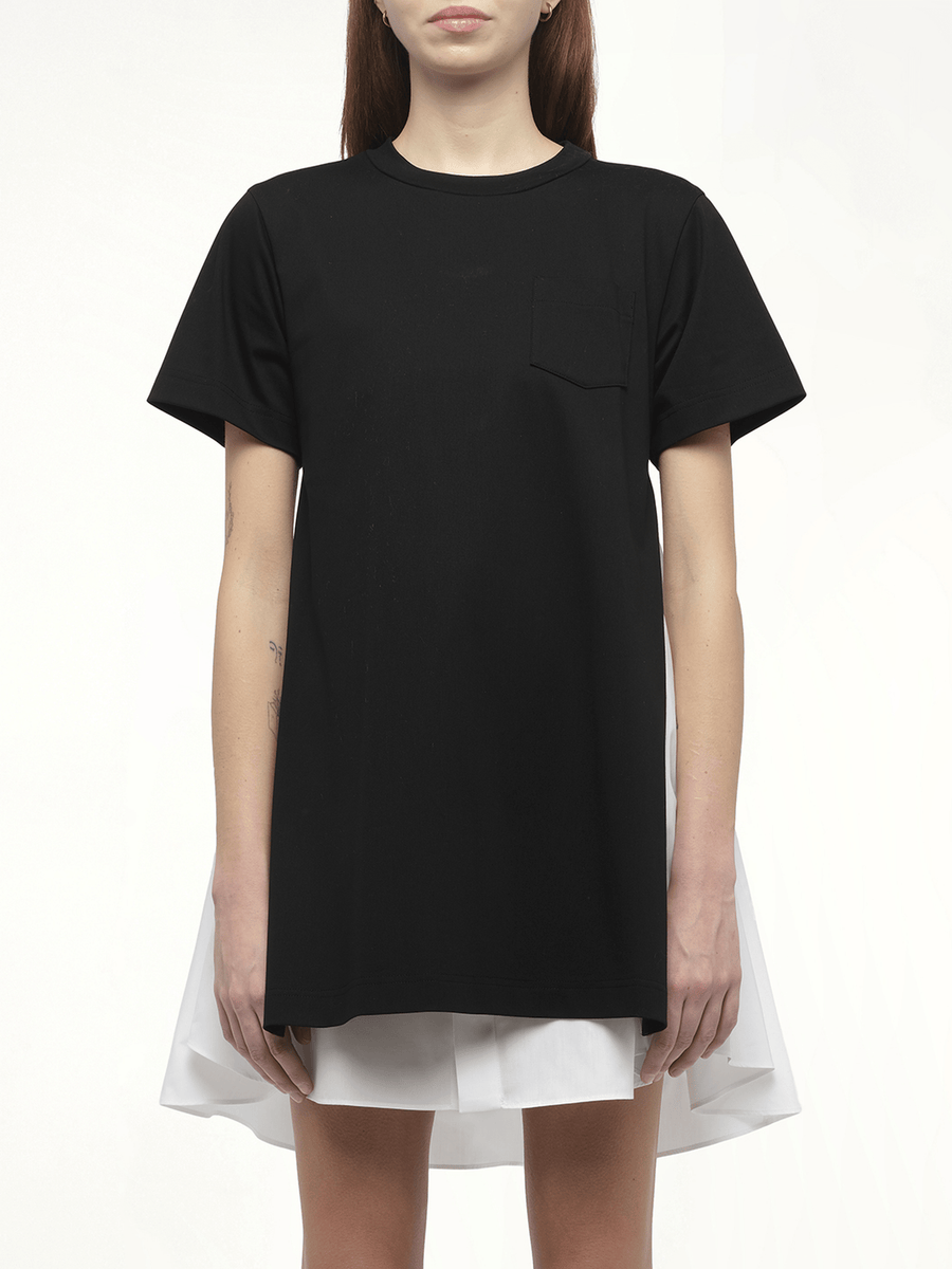 Poplin x Cotton Jersey Dress in Black/Off White