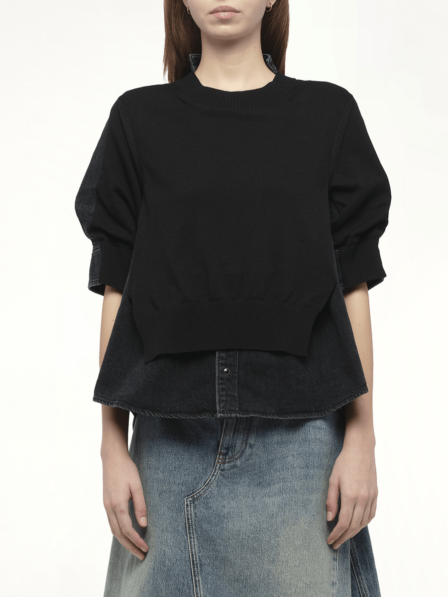 Denim Knit Pullover in Black
