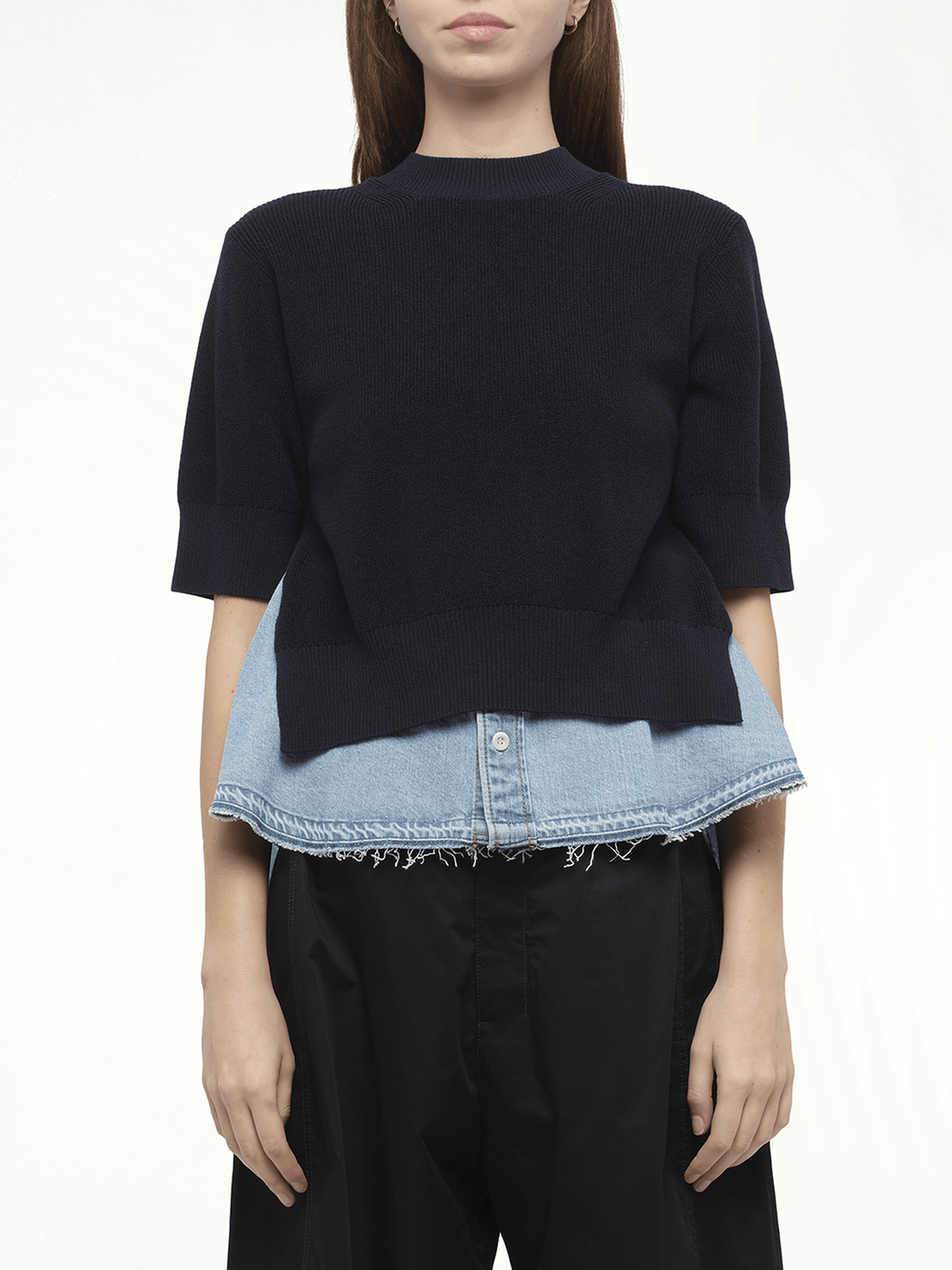 Denim x Knit Pullover in Navy/Light Blue