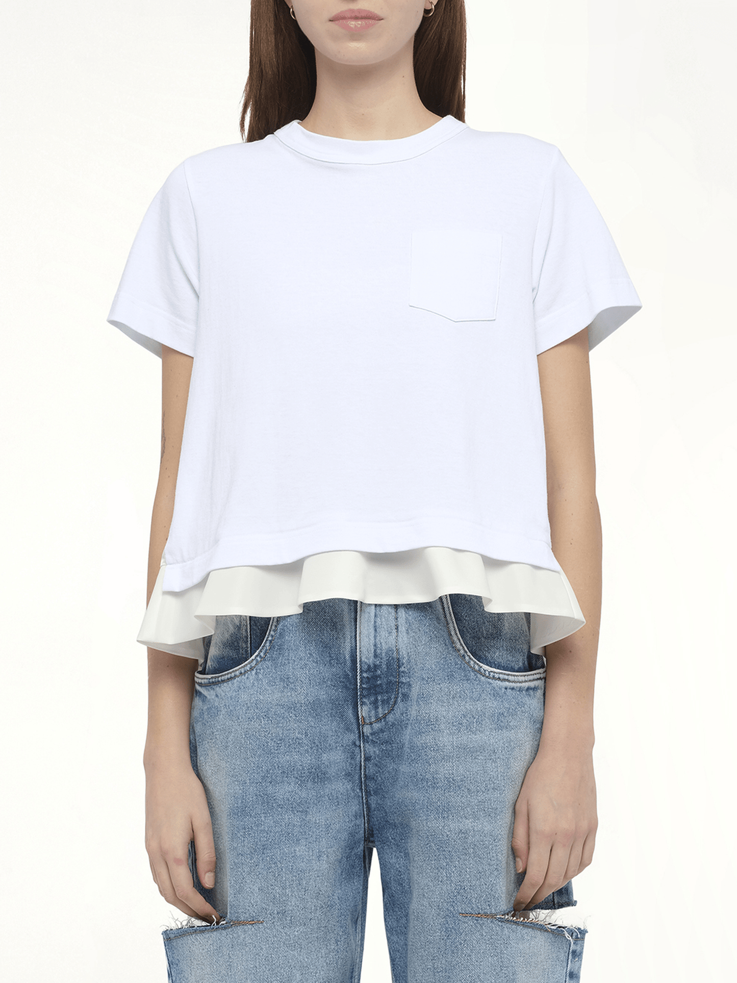 Nylon Twill x Cotton Jersey T-Shirt in White