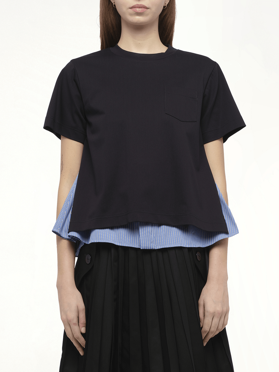 Poplin x Cotton Jersey T-Shirt in Navy/Blue Stripe