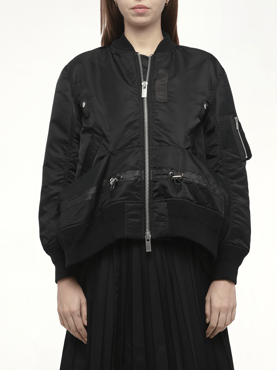 Nylon Twill Blouson with Drawstring in Black