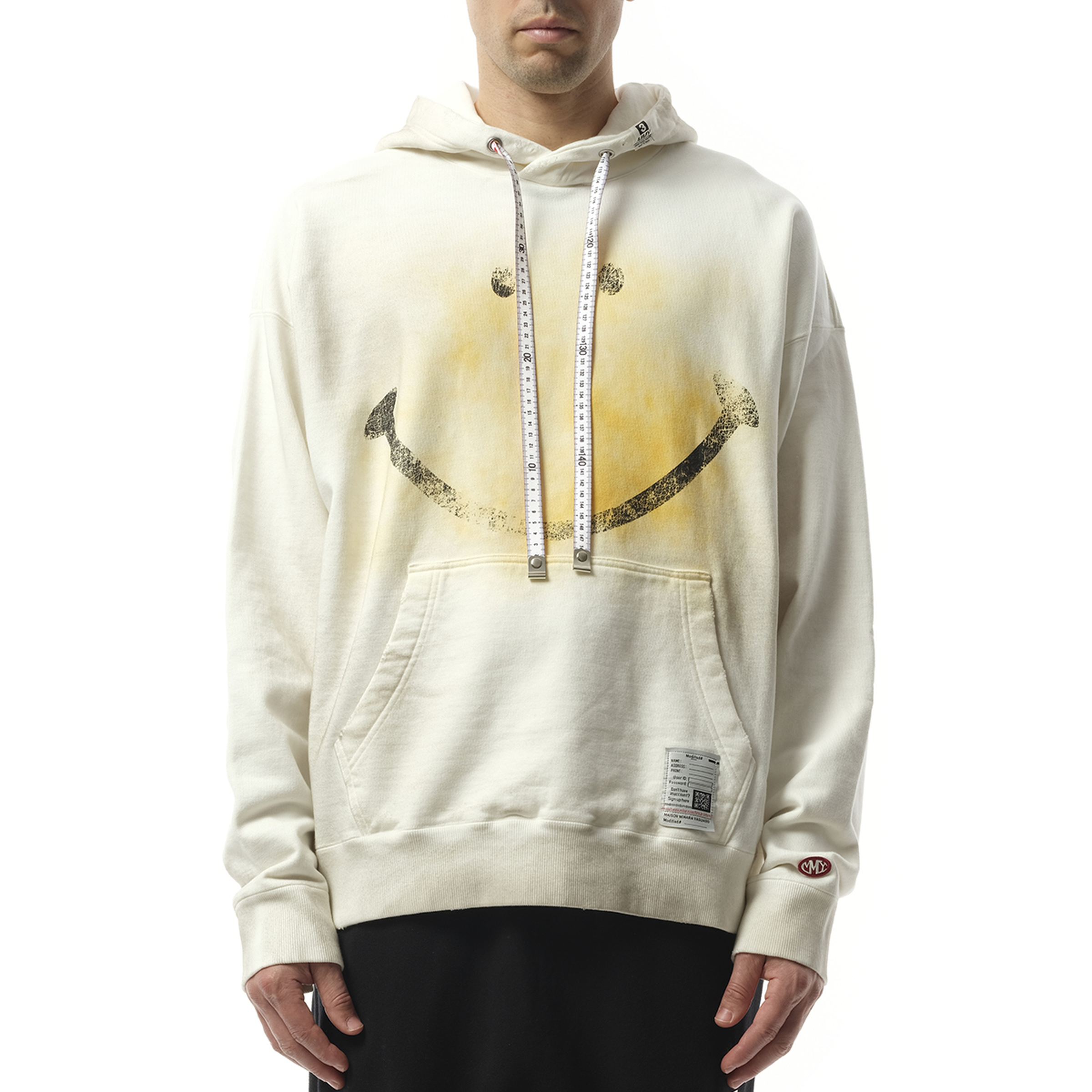 Smily Face Printed Distressed Hoodie in White