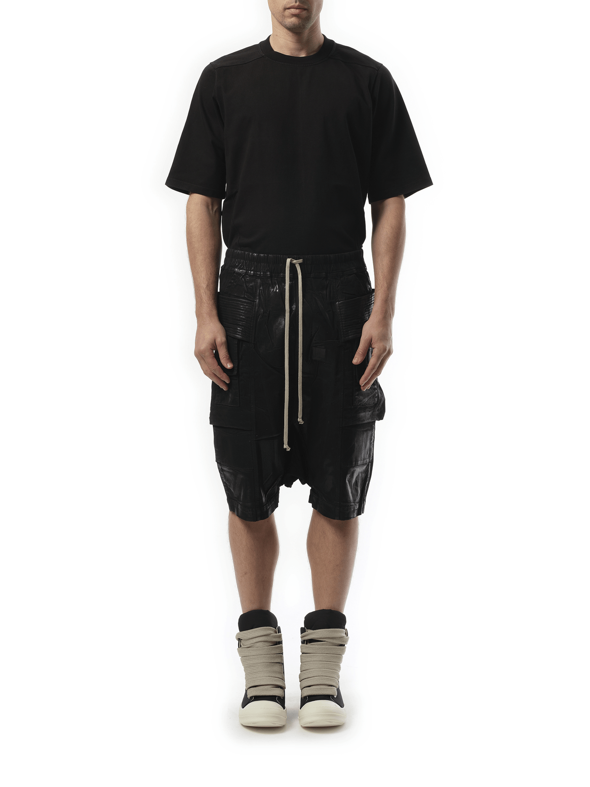 Rick Owens Drkshdw Foil Denim Creatch Cargo Pods in Black