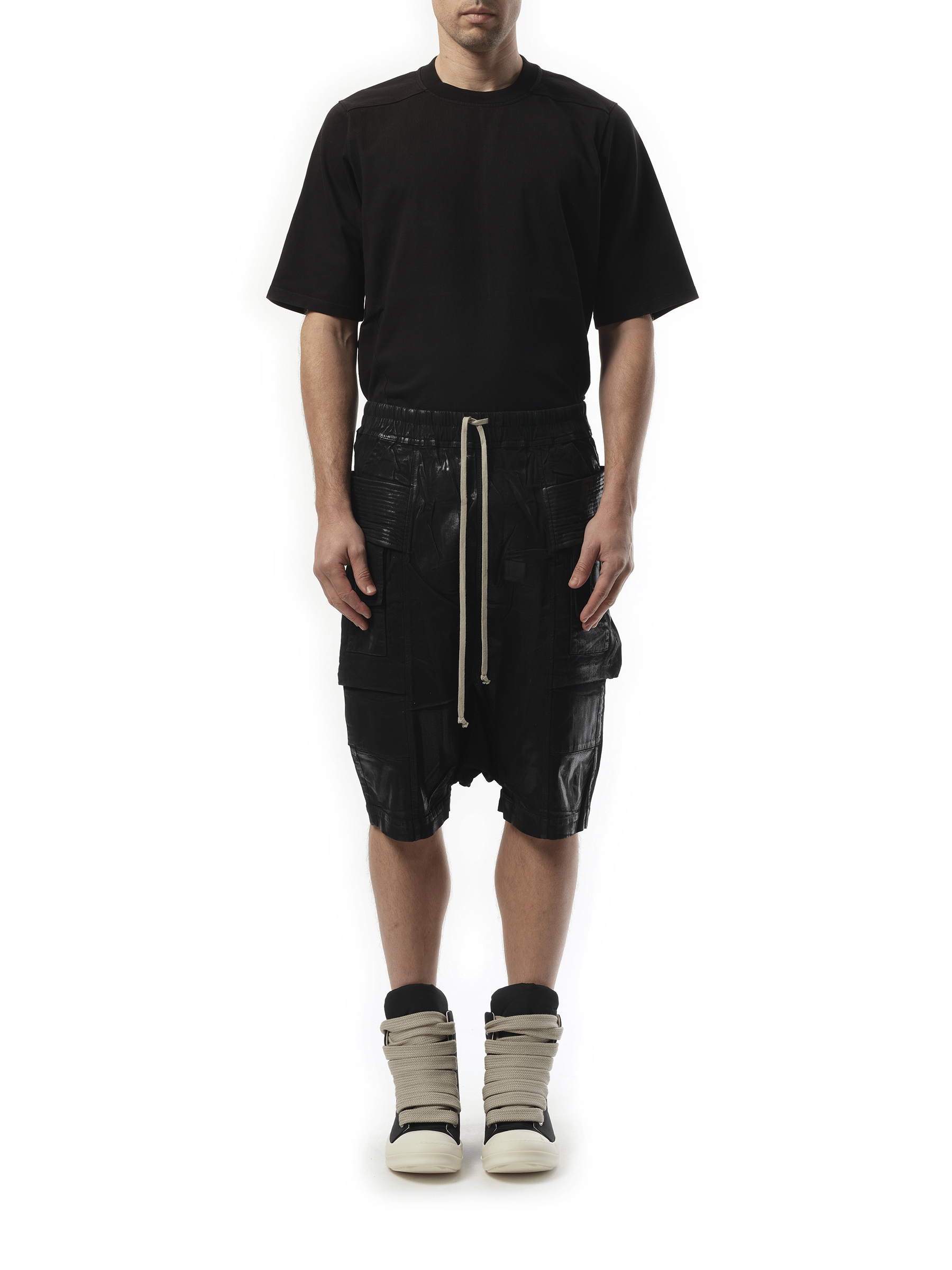 Rick Owens Drkshdw Foil Denim Creatch Cargo Pods in Black