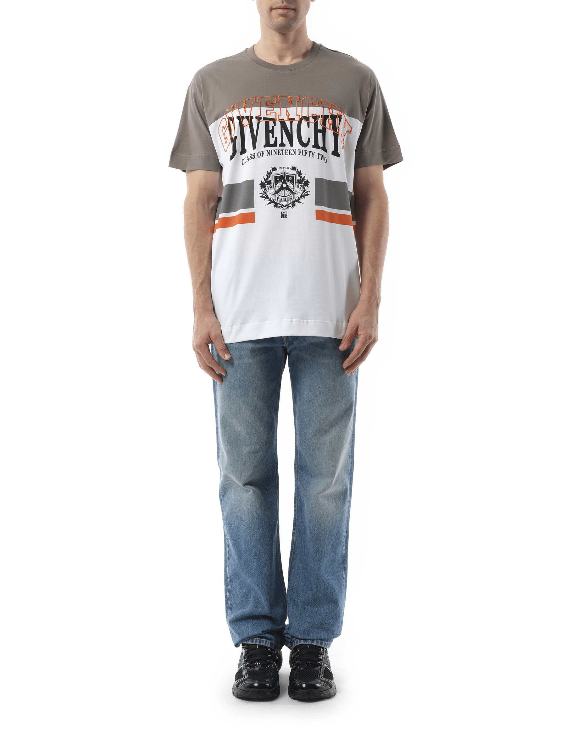 Givenchy College Print Stripes Logo T-Shirt in Grey/White