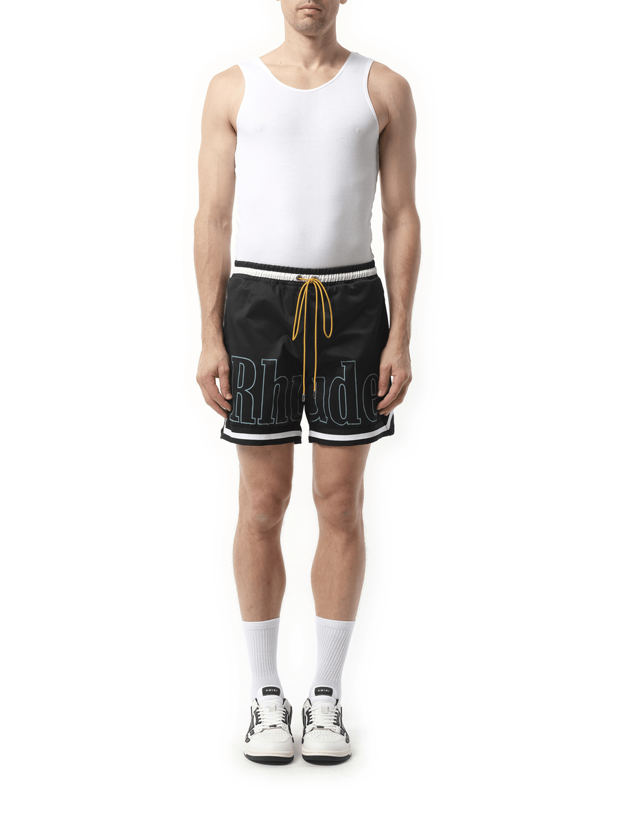 Rhude Rhude Logo Basketball Swim Shorts in Black/White