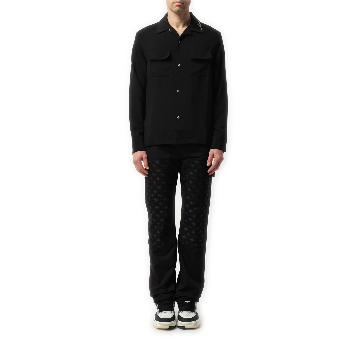 Round Pocket Dress Shirt in Black