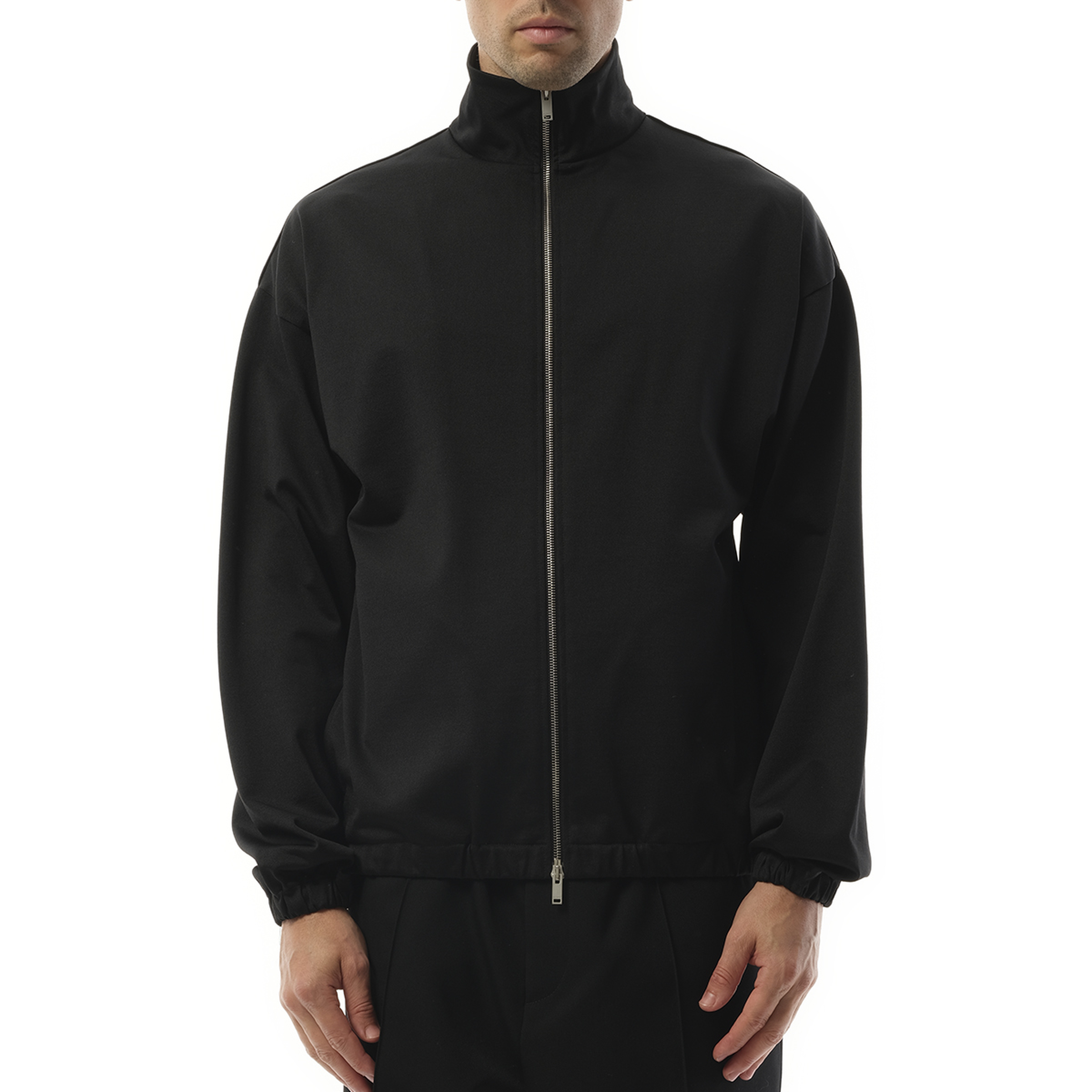 High Neck Zip-Up Sweatshirt in Black