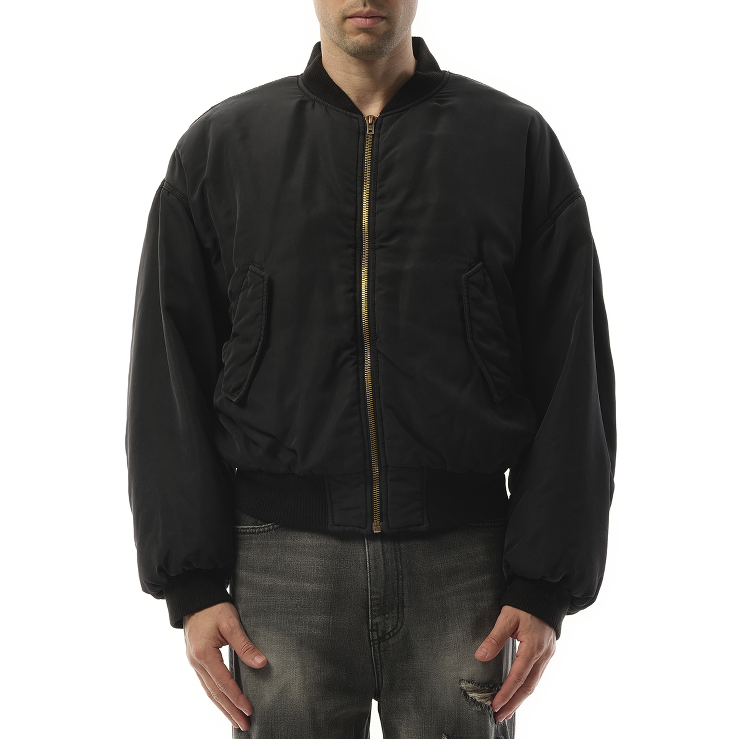 Curved Bomber Jacket in Black