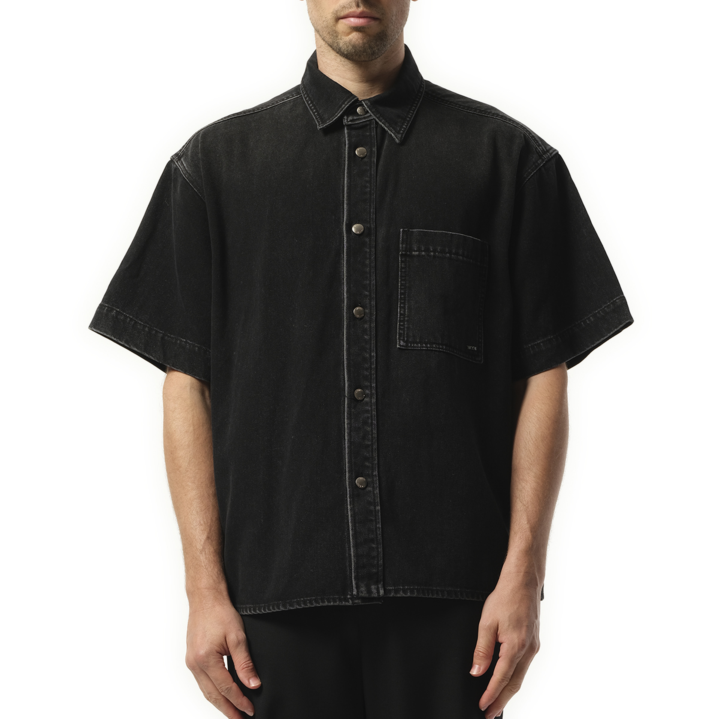 Denim Short Sleeve Shirt in Black