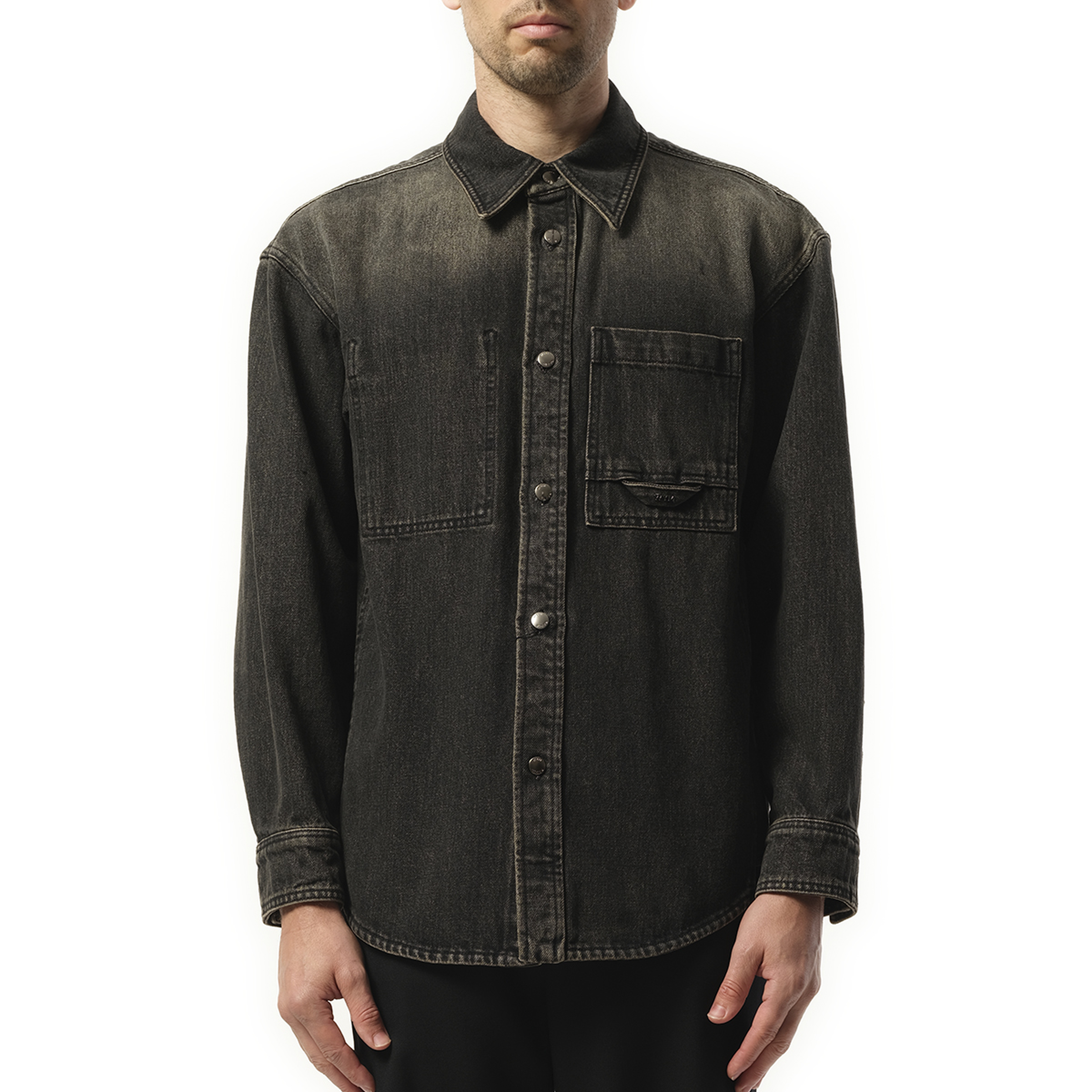 Double Pocket Denim Shirt in Grey