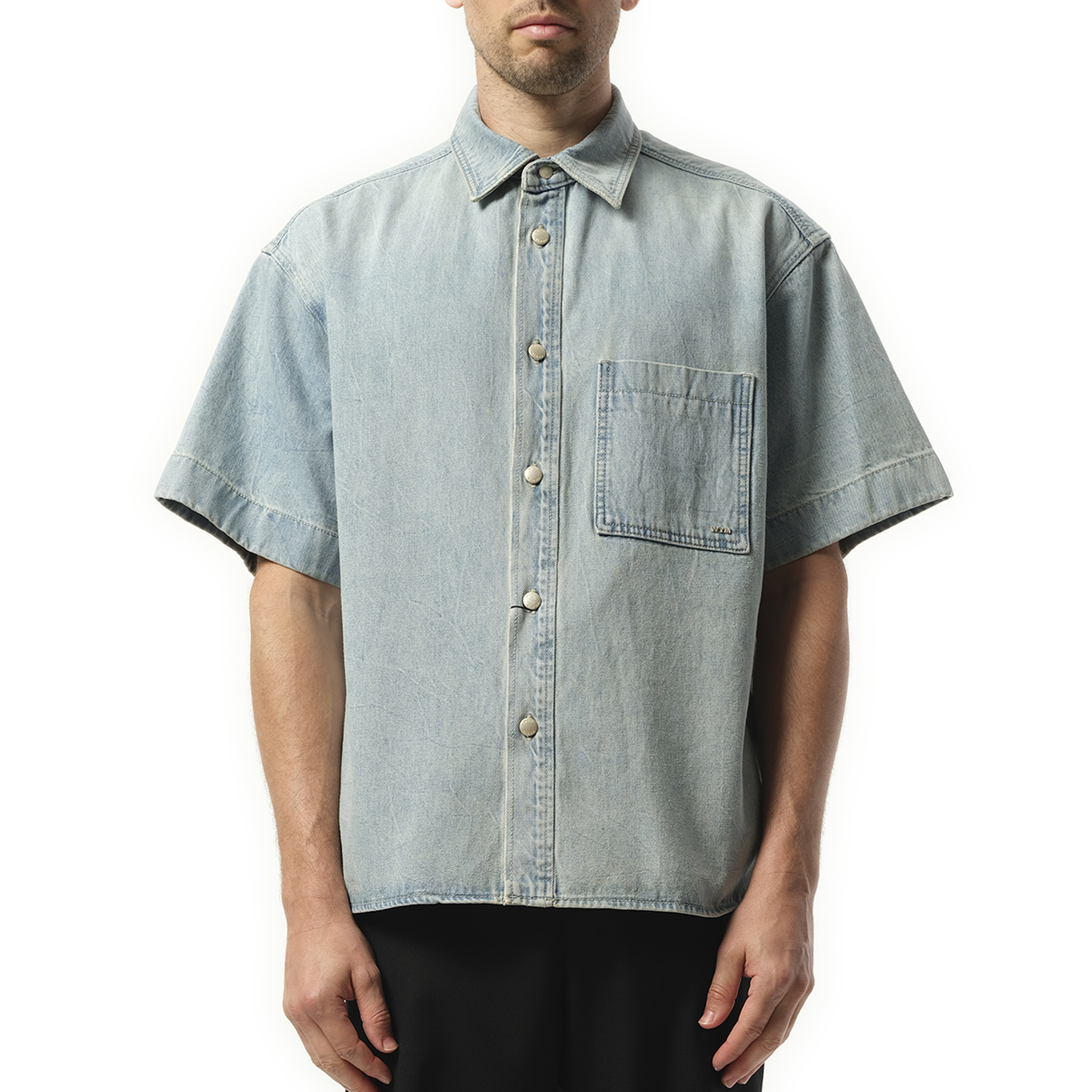 Logo Denim Short Sleeve Shirt in Blue