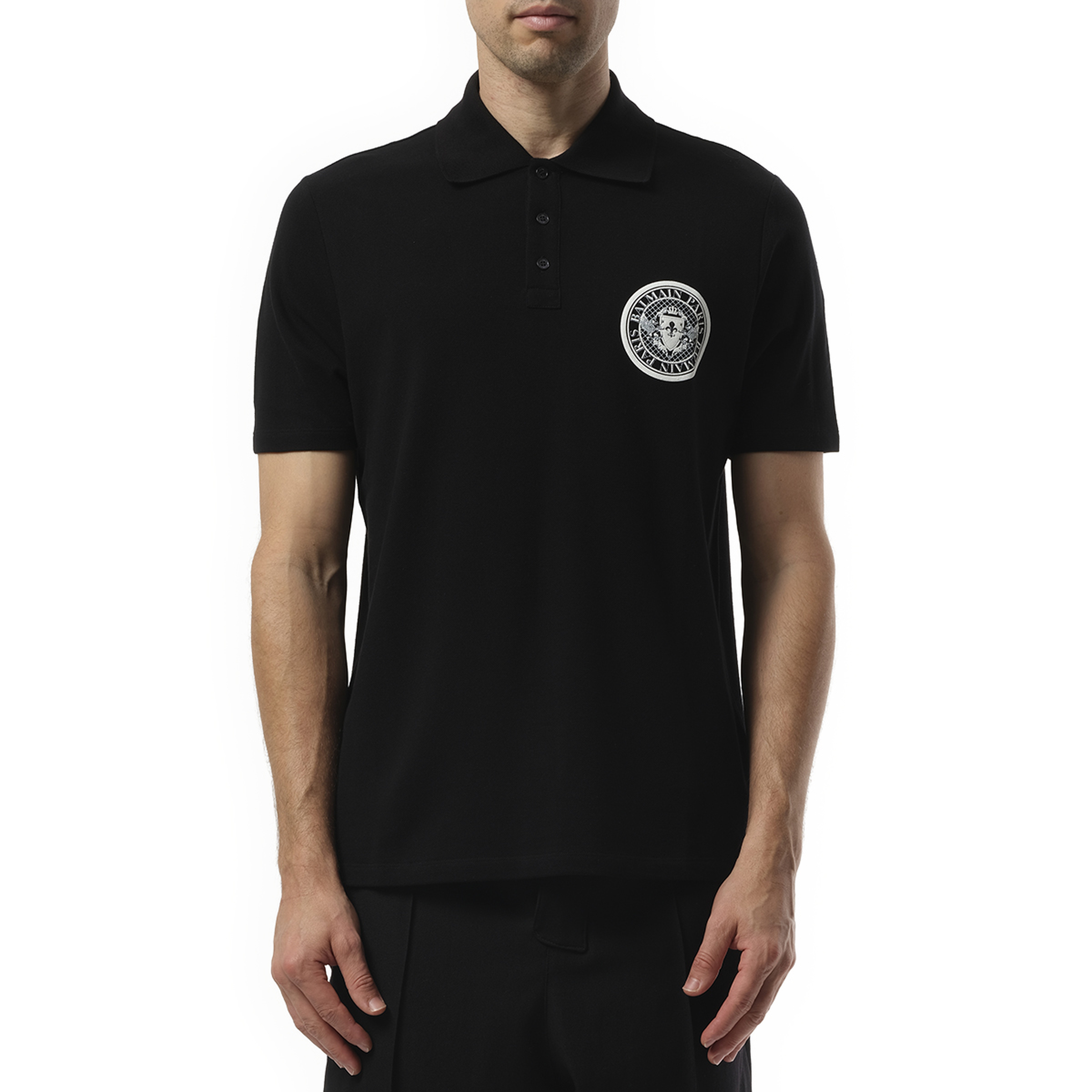 Small Coin Cotton Polo in Black/White