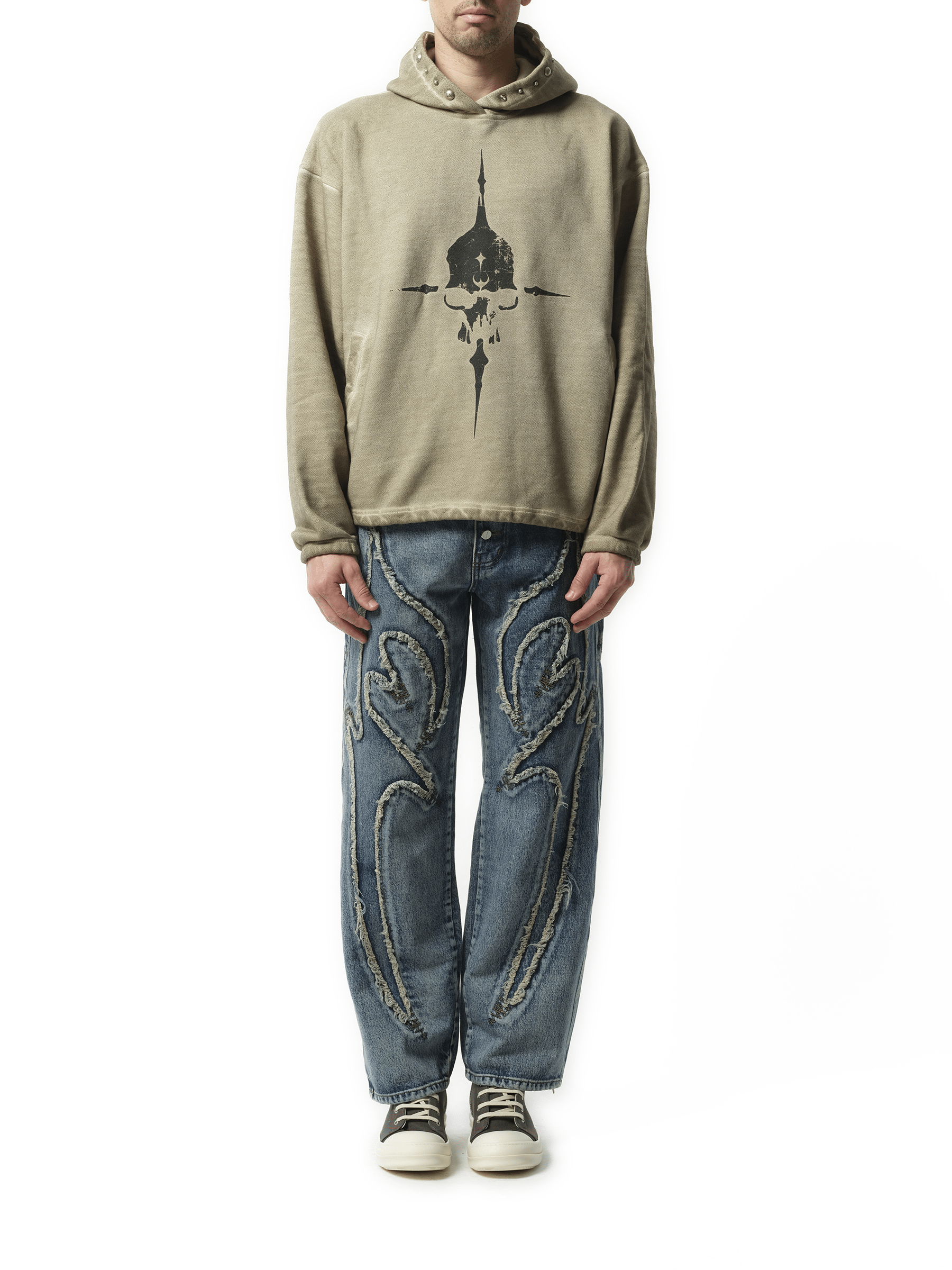 Thug Club Peace Stud Hoodie in Beige