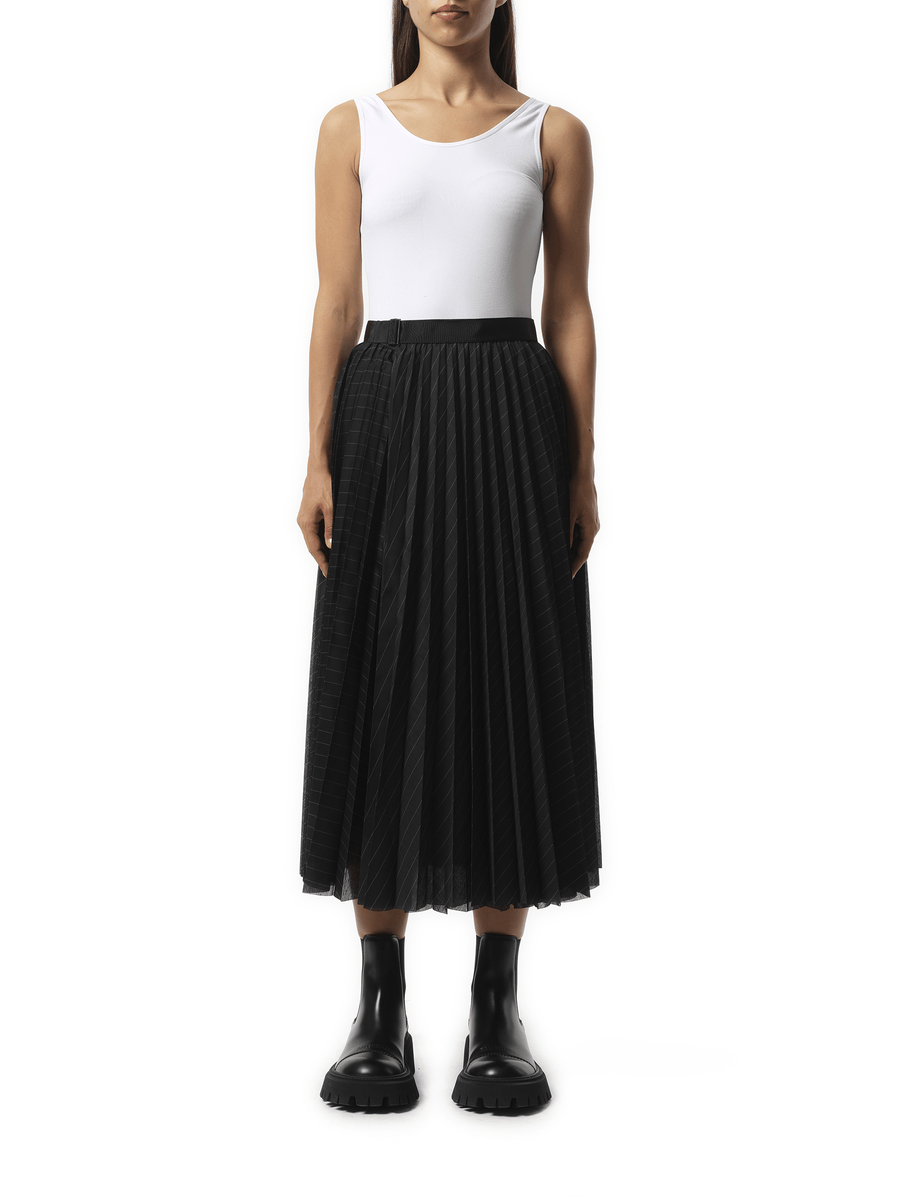 Sacai Spun Organza Skirt in Black Stripe