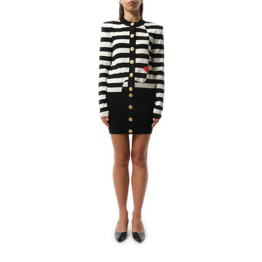 Buttoned Face Mariniere Knit Cardigan in Black/White