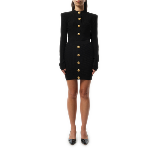 Buttoned Knit Short Skirt in Black