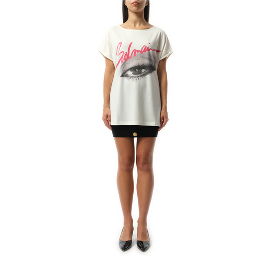 Boatneck Balmain Eye Print Top in White